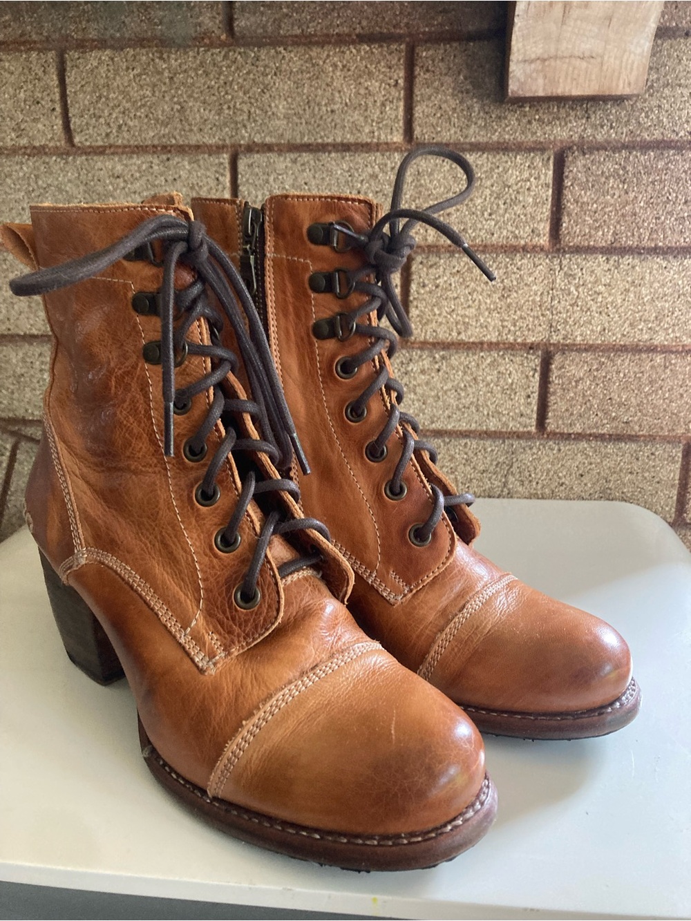 BED|STU Leather Lace-Up Ankle Boots Organic Tanned Cobbler